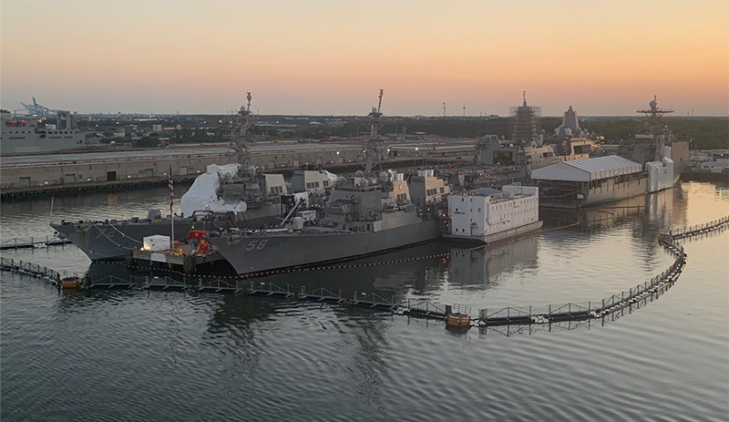 Shipyard with ship.