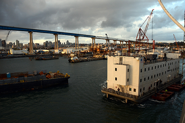 A Barracks Barge on the water.