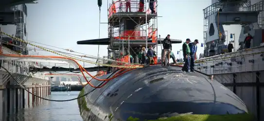 Submarine at dock.